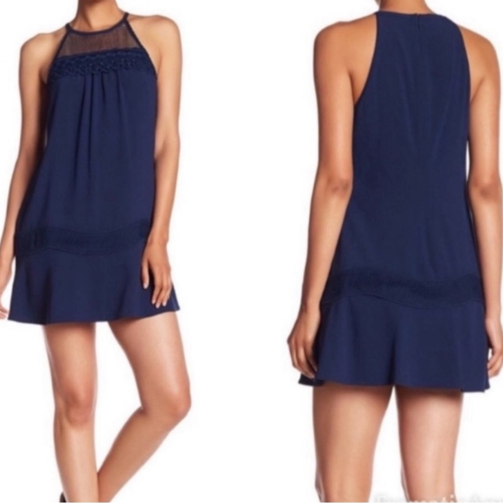 SOLD—RAMY BROOK Navy Blue Mateo Crochet Lace Halter Swing Mini Dress 10